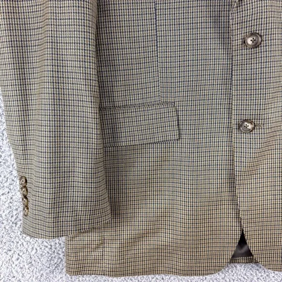 Jos A‎ Bank Blazer Mens 41R Brown Blue Wool Silk Houndstooth Check Sport Coat